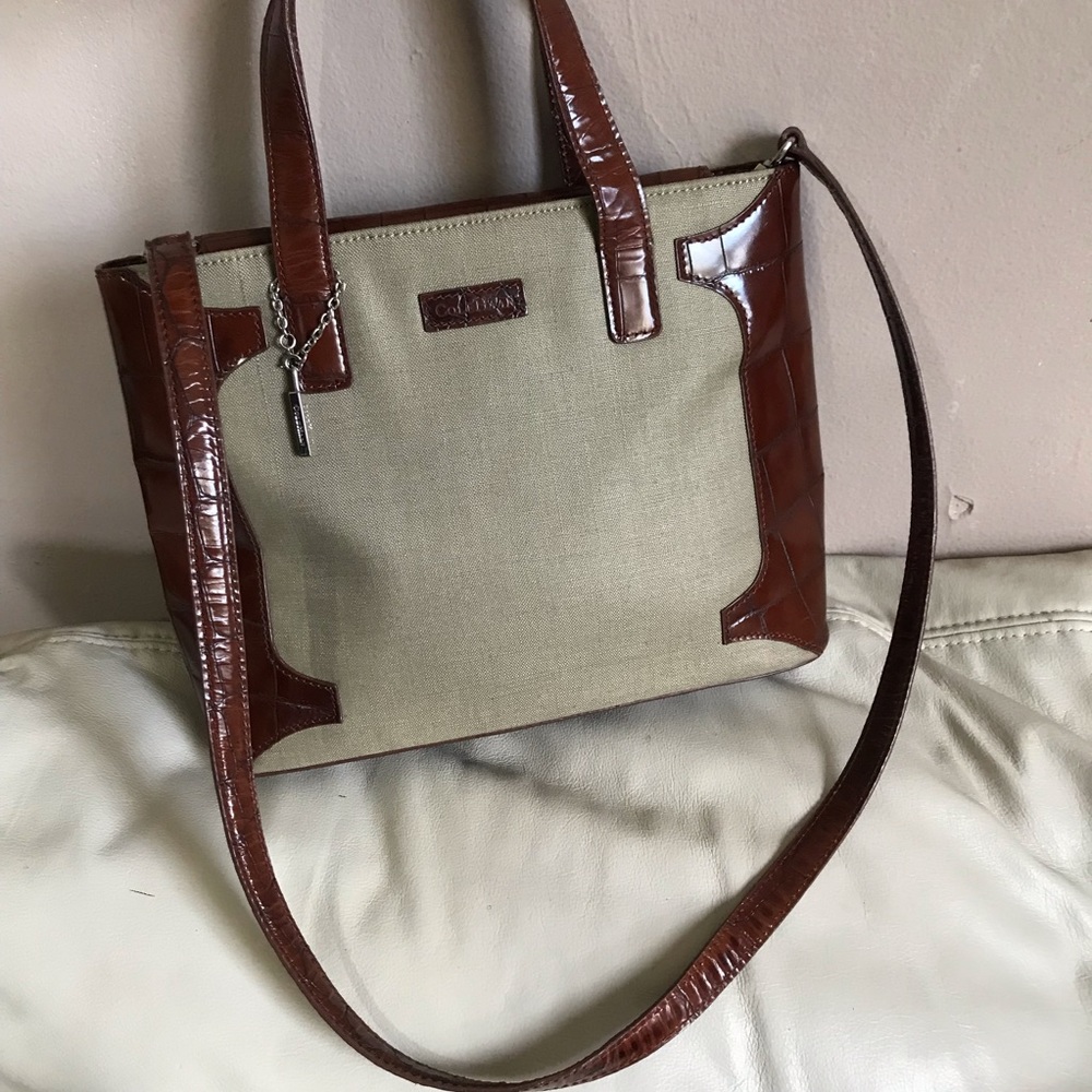 SOLD Cole Haan Canva Brown Croc Leather Shoulder - Picture 1 of 8